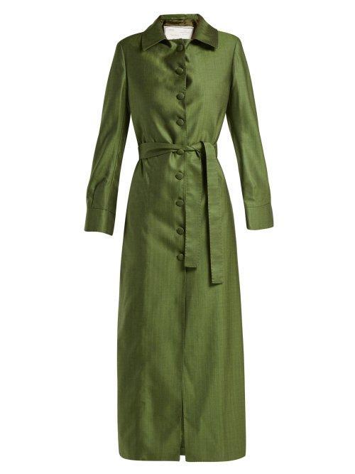 Matchesfashion.com Giuliva Heritage Collection - Aida Wool And Silk Blend Midi Dress - Womens - Green