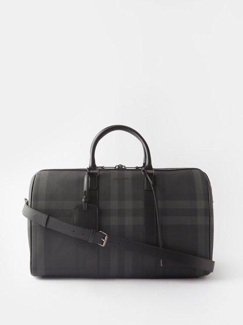Burberry - Boston Checked Leather-trim Holdall - Mens - Grey Multi