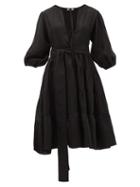Matchesfashion.com Fil De Vie - Medina Tiered Linen Dress - Womens - Black
