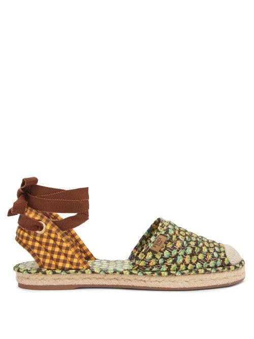 Matchesfashion.com Fendi - Quilted Floral-print & Gingham Canvas Espadrilles - Womens - Black Multi