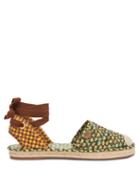 Matchesfashion.com Fendi - Quilted Floral-print & Gingham Canvas Espadrilles - Womens - Black Multi