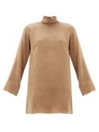 Matchesfashion.com Worme - Roll Neck Silk Mini Dress - Womens - Tan