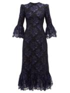 Matchesfashion.com The Vampire's Wife - The Wild Flower Metallic Floral Lace Midi Dress - Womens - Black Navy