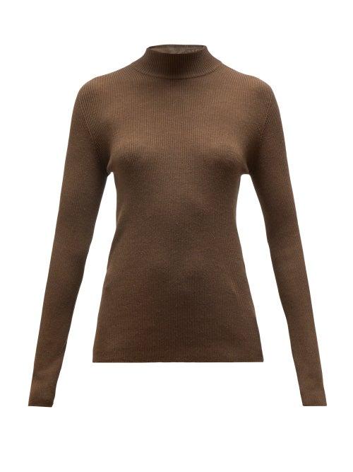 Matchesfashion.com The Row - Sulli Mock Neck Ribbed Knit Sweater - Womens - Brown
