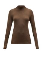 Matchesfashion.com The Row - Sulli Mock Neck Ribbed Knit Sweater - Womens - Brown