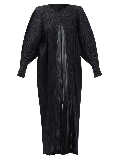 Pleats Please Issey Miyake - Collarless Technical-pleated Coat - Womens - Black
