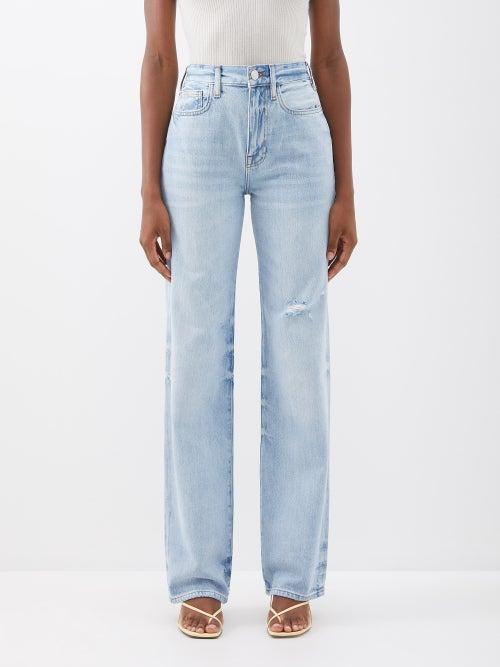 Frame - Le Jane Distressed High-rise Straight-leg Jeans - Womens - Light Blue