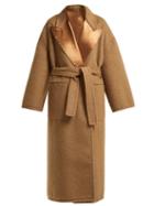 Matchesfashion.com Bottega Veneta - Contrast Panel Tie Waist Wool Coat - Womens - Camel