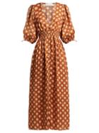 Matchesfashion.com Zimmermann - Primrose Shirred Polka Dot Linen Dress - Womens - Tan Print