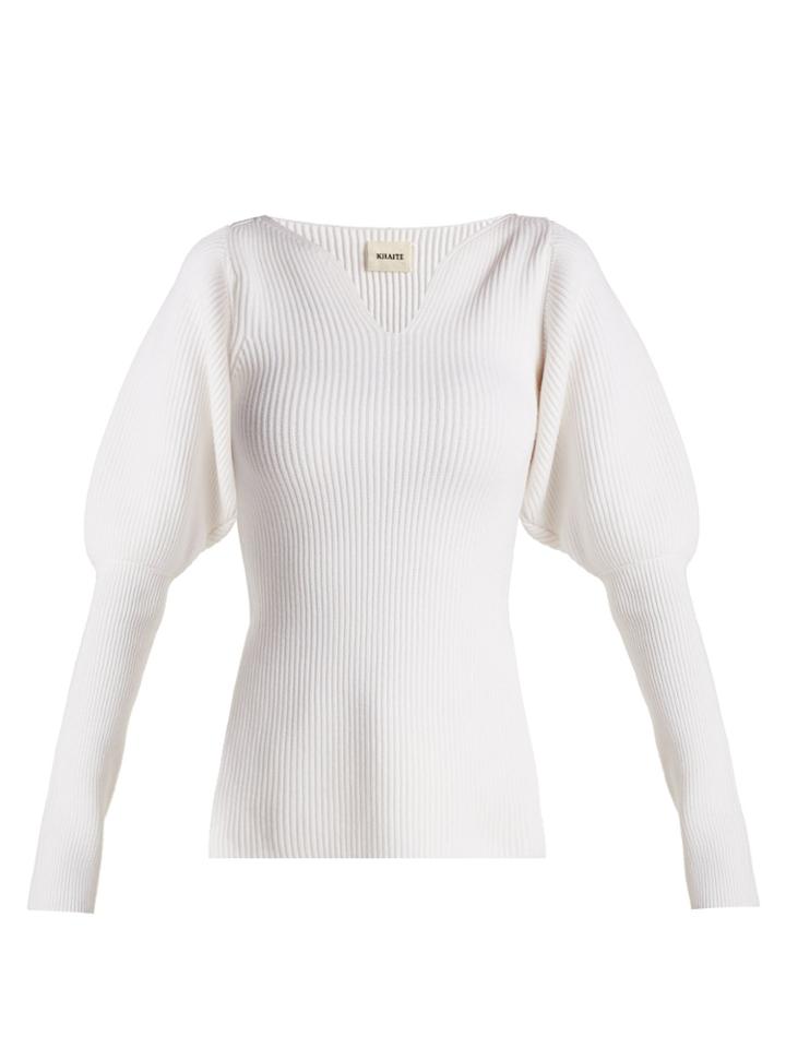Khaite Selena Puff-sleeve Ribbed-knit Wool Sweater