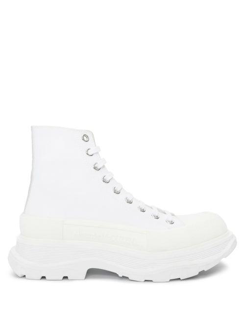 Matchesfashion.com Alexander Mcqueen - Tread Slick Exaggerated-sole Canvas Boots - Womens - White