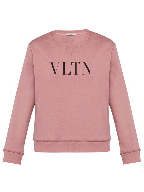 Matchesfashion.com Valentino - Vltn Logo Print Cotton Blend Sweatshirt - Mens - Pink