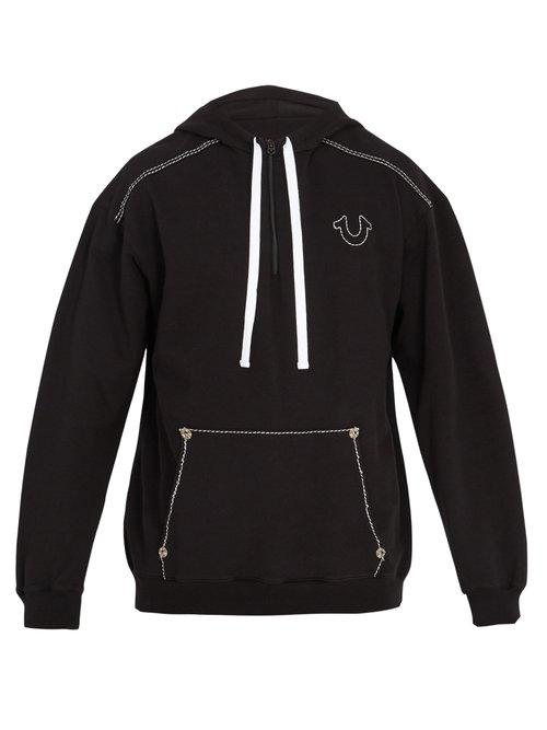 Matchesfashion.com True Religion - Contrast Stitch Hooded Cotton Sweatshirt - Mens - Black