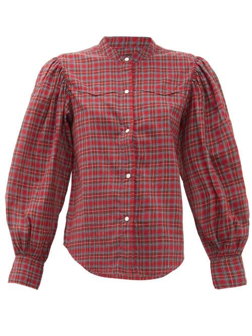 Matchesfashion.com Nili Lotan - Maisie Balloon-sleeve Checked Cotton Shirt - Womens - Red