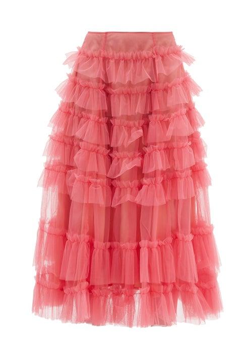 Molly Goddard - Nuala Gathered-tulle Midi Skirt - Womens - Pink