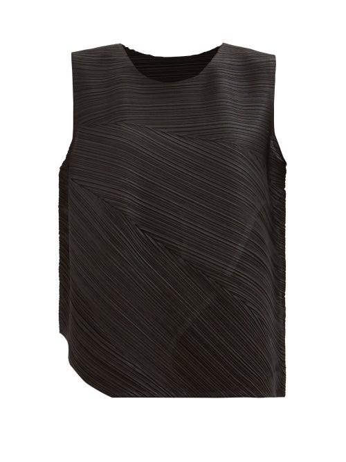 Pleats Please Issey Miyake - Glow Asymmetric Technical-pleated Top - Womens - Black