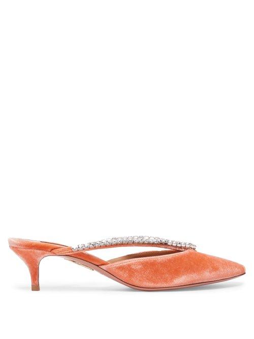 Matchesfashion.com Aquazzura - Sabine 45 Velvet Mules - Womens - Light Pink