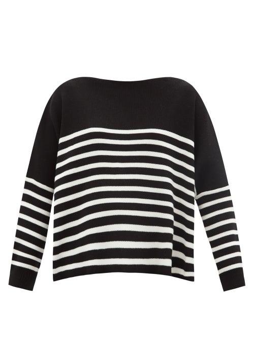 Ladies Rtw Valentino - Oversized Boat-neck Striped Cotton-intarsia Jumper - Womens - Black White