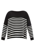 Ladies Rtw Valentino - Oversized Boat-neck Striped Cotton-intarsia Jumper - Womens - Black White