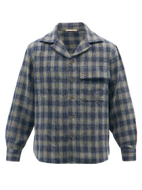 Pro - Cuban-collar Checked Wool Shirt - Mens - Grey Print