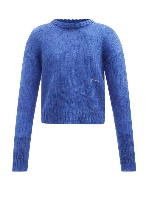 Ganni - Logo-embroidered Sweater - Womens - Blue
