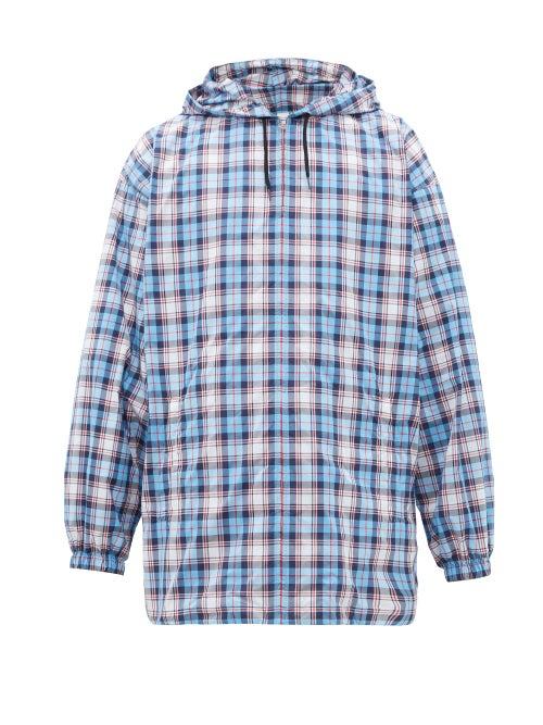 Matchesfashion.com Gucci - Logo Print Checked Hooded Jacket - Mens - Blue Multi