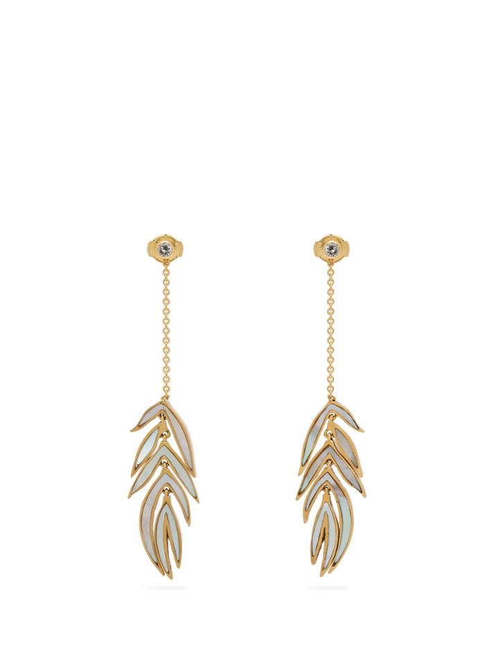 Marc Alary 18kt Gold And Mother-of-pearl Leaf Earrings