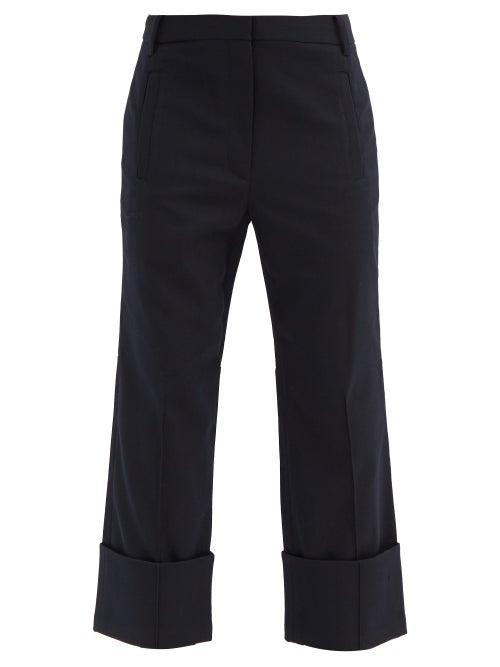Matchesfashion.com Tibi - Luka Turn-up Cuff Twill Cropped-leg Trousers - Womens - Navy