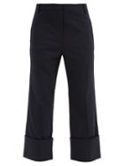 Matchesfashion.com Tibi - Luka Turn-up Cuff Twill Cropped-leg Trousers - Womens - Navy