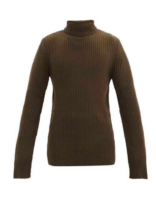 Matchesfashion.com Ann Demeulemeester - Oversized Roll-neck Ribbed Wool Sweater - Mens - Brown