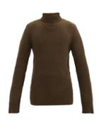 Matchesfashion.com Ann Demeulemeester - Oversized Roll-neck Ribbed Wool Sweater - Mens - Brown