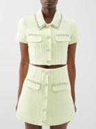 Self-portrait - Crystal-embellished Boucl-tweed Cropped Top - Womens - Lime Green