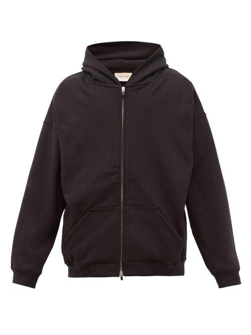 Matchesfashion.com Fear Of God - Logo Plaque Zip Through Cotton Hooded Sweatshirt - Mens - Black
