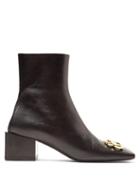 Matchesfashion.com Balenciaga - Double Square Logo Embellished Leather Ankle Boots - Womens - Black