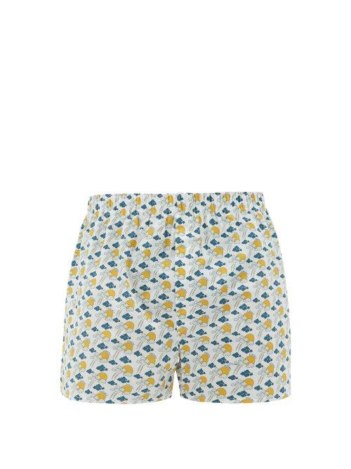 Matchesfashion.com Sunspel - Cloud And Sun Print Cotton Boxer Shorts - Mens - White Multi