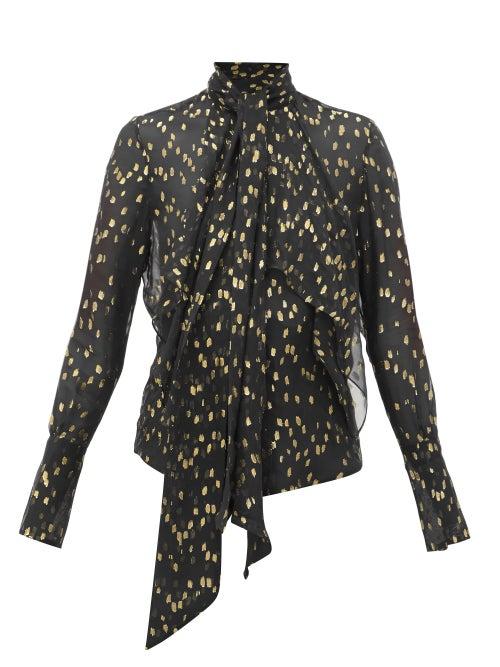 Matchesfashion.com Petar Petrov - Calida Polka-dot Silk-blend Blouse - Womens - Black Multi