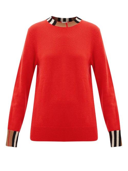 Matchesfashion.com Burberry - Eyre Icon-striped Cashmere Sweater - Womens - Red