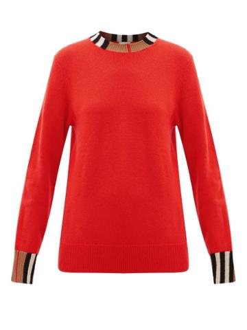 Matchesfashion.com Burberry - Eyre Icon-striped Cashmere Sweater - Womens - Red