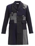Matchesfashion.com Comme Des Garons Shirt - Cutout, Buckle And Patchwork Wool-twill Coat - Mens - Navy