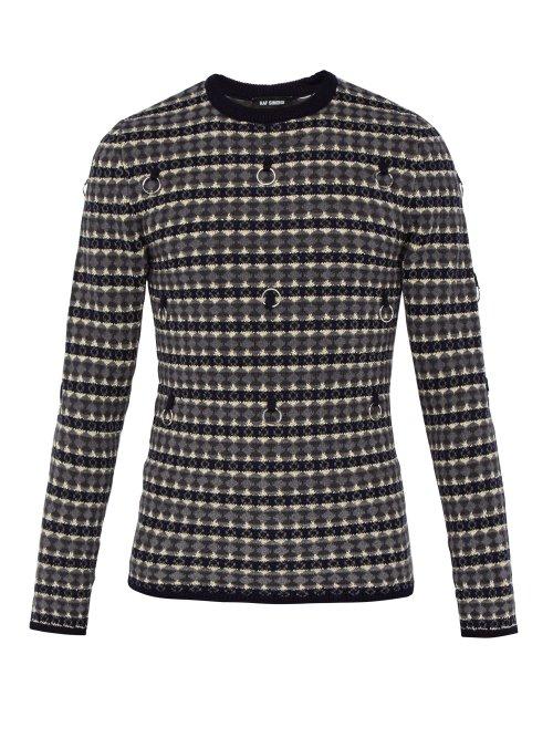 Matchesfashion.com Raf Simons - Ring Detail Wool Blend Jacquard Sweater - Mens - Navy