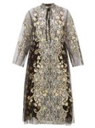 Matchesfashion.com Biyan - Laras Mosaic Floral Embroidered Tulle Midi Dress - Womens - Black