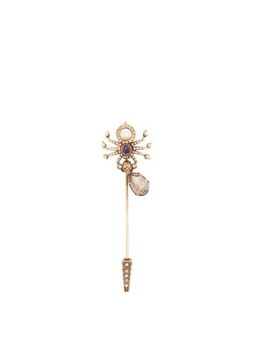 Matchesfashion.com Alexander Mcqueen - Spider Embellished Pin Brooch - Womens - Purple