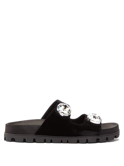 Matchesfashion.com Miu Miu - Gobstopper Crystal Embellished Velvet Slides - Womens - Black