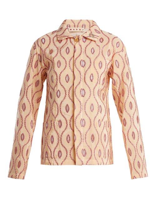Matchesfashion.com Marni - Embroidered Eyelet Taffeta Jacket - Womens - Pink Multi
