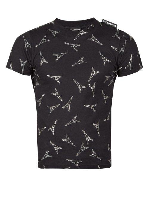 Matchesfashion.com Balenciaga - Eiffel Tower Crystal Embellished T Shirt - Mens - Black
