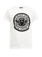 Matchesfashion.com Balmain - Flocked Crest-logo Cotton-jersey T-shirt - Mens - White