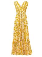 Matchesfashion.com Mes Demoiselles - Samarcande Ikat-print Cotton-voile Dress - Womens - Yellow Print