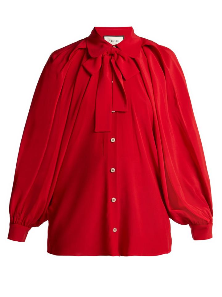 Gucci Puff-sleeve Crepe De Chine Blouse