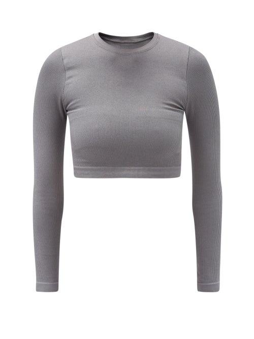 Matchesfashion.com Prism - Evoke Ribbed Stretch-jersey Cropped Top - Womens - Dark Grey