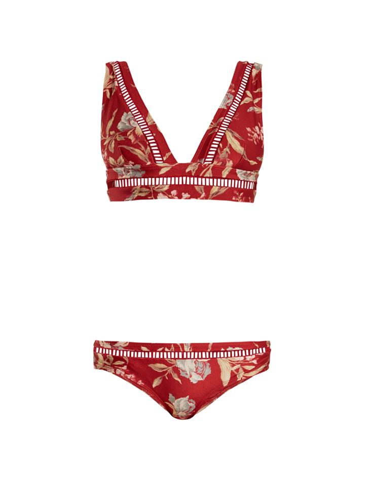 Zimmermann Corsair Floral-print Ladder-lace Bikini